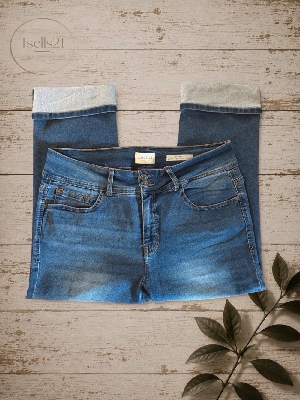 Angels Forever Young Curvy Skinny Capri Cuffed Jeans - Size 14